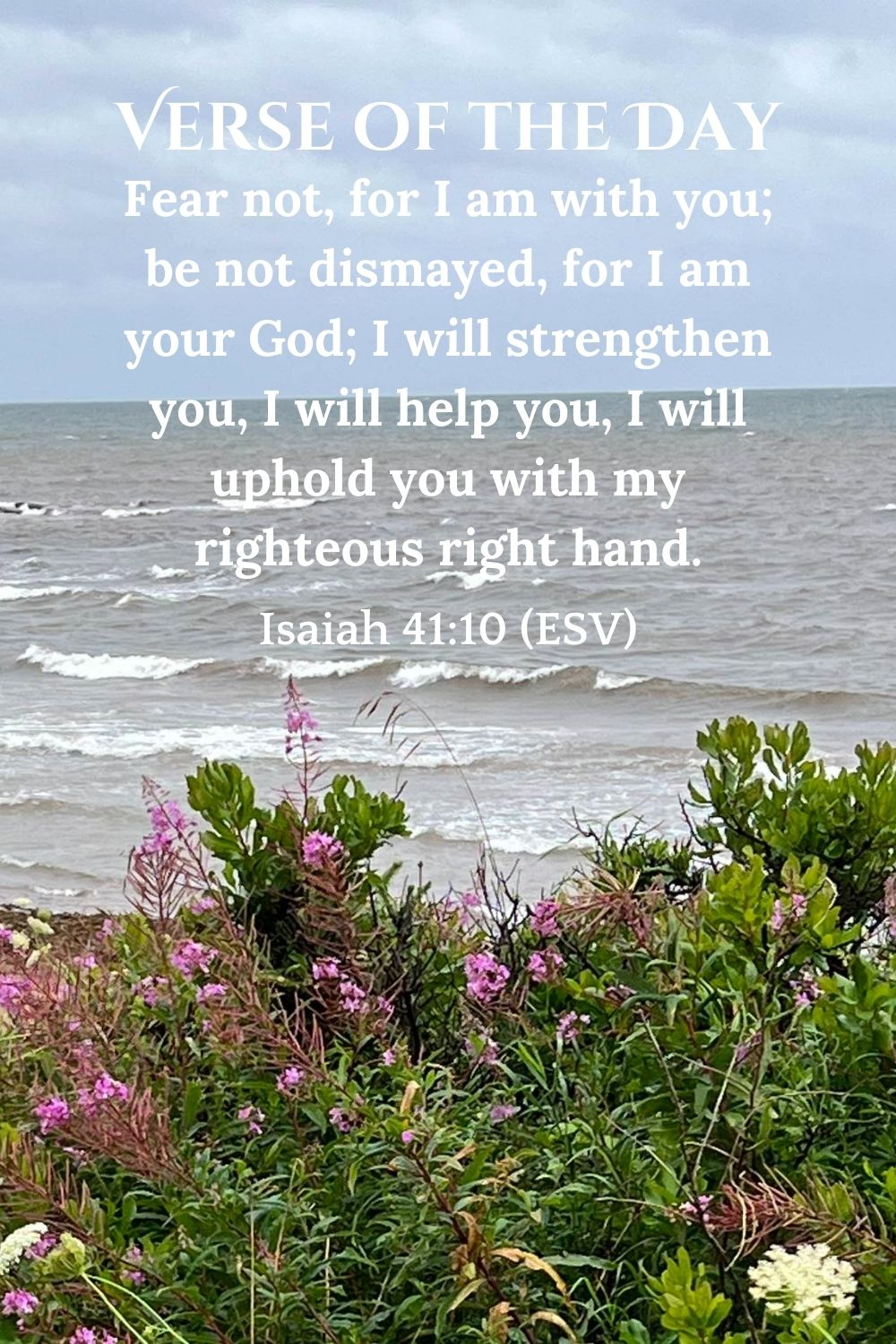 Isaiah 41:10 (ESV): Fear not, for I am with you; be not dismayed, for I am your God; I will strengthen you, I will help you, I will uphold you with my righteous right hand.