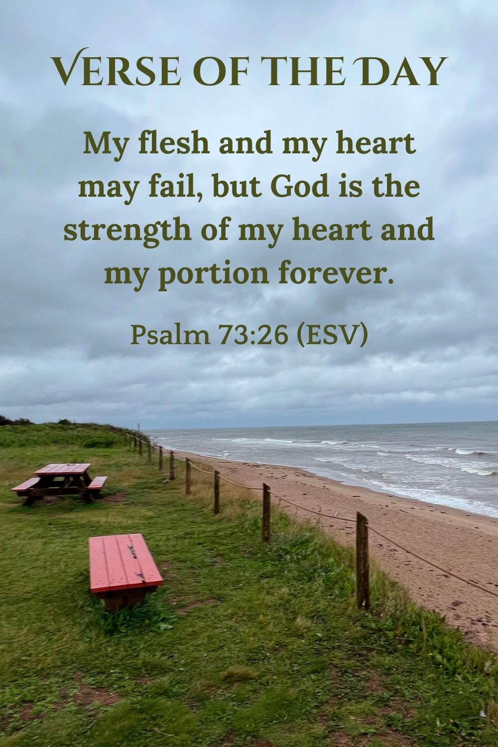 Psalm 73:26 (ESV): My flesh and my heart may fail, but God is the strength of my heart and my portion forever.