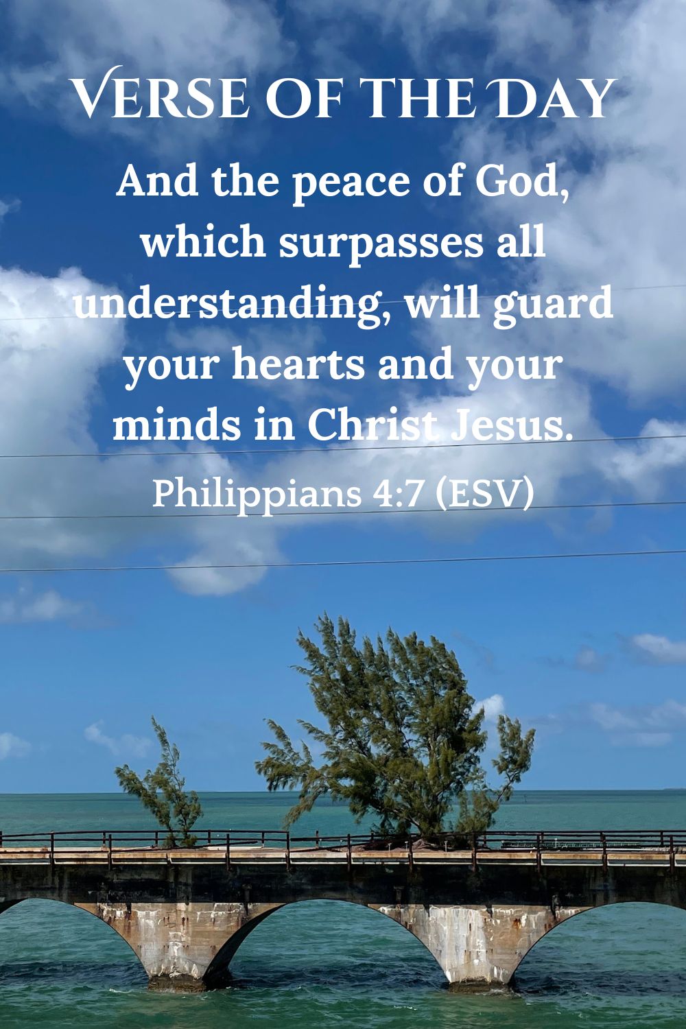 Philippians 4:7 (ESV): And the peace of God, which surpasses all understanding, will guard your hearts and your minds in Christ Jesus.