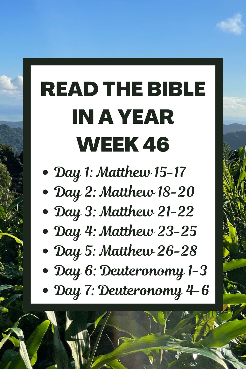 Read the Bible in a Year: Week 46 - Matthew 15-28 and Deuteronomy 1-6