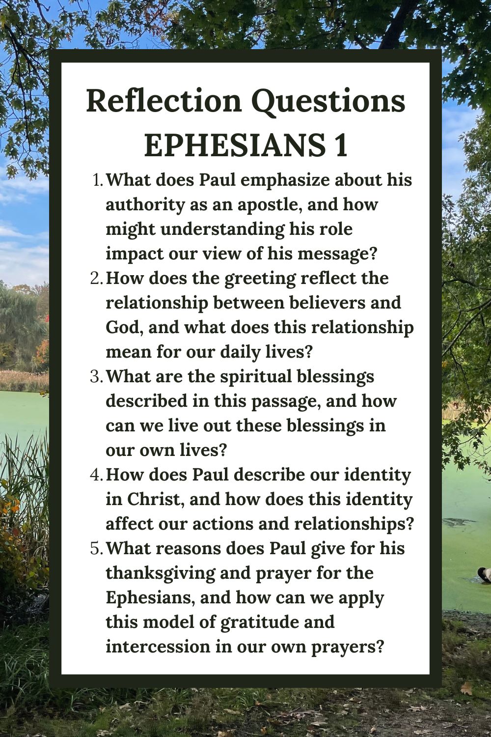 Reflection Questions for Ephesians 1