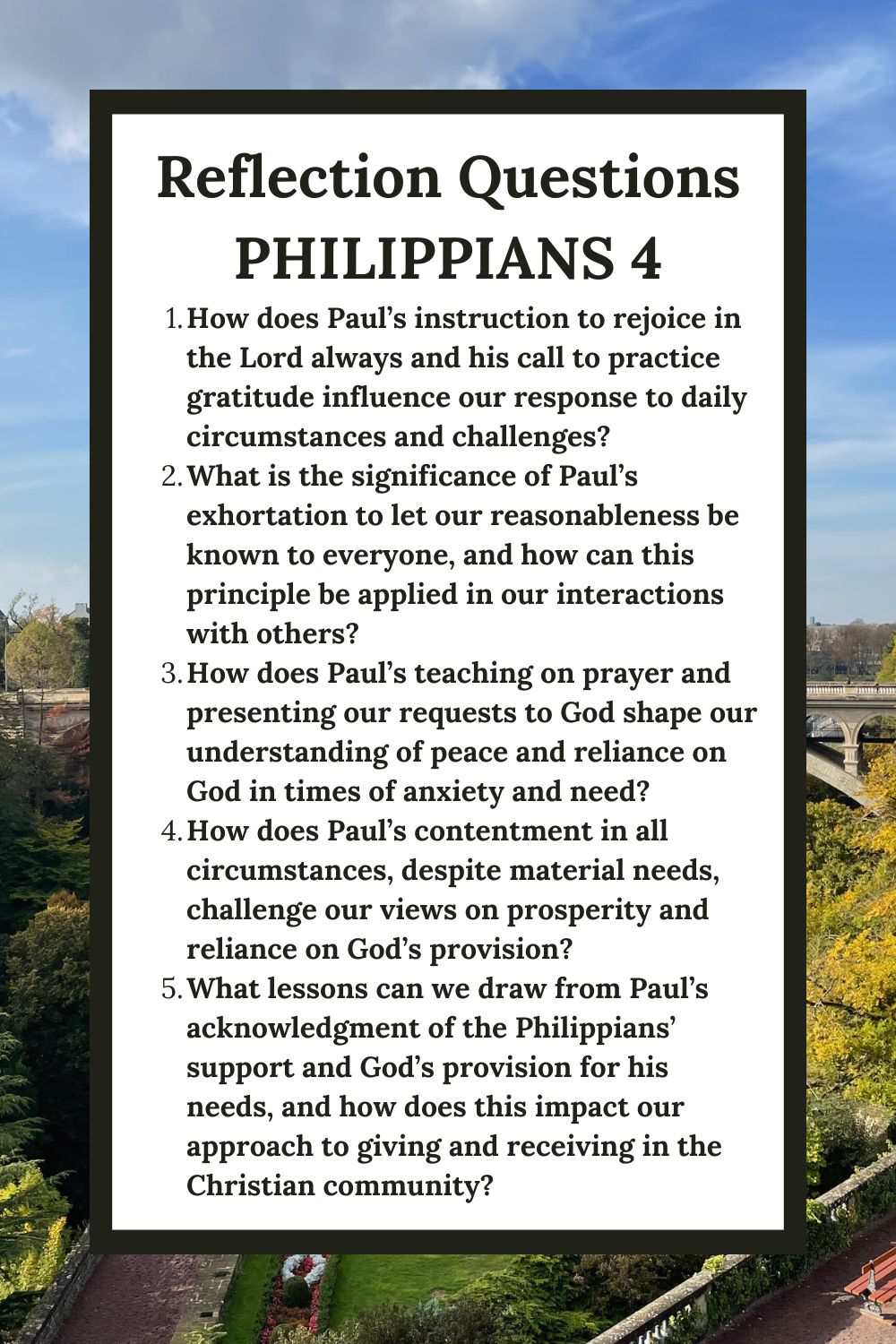 Reflection Questions for Philippians 4