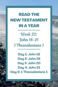 Read the New Testament in a Year: Week 22 - John 18-21 and 1 Thessalonians 1