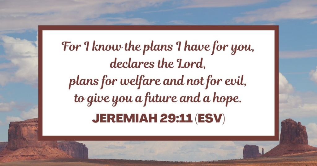 For I know the plans I have for you, declares the Lord, plans for welfare and not for evil, to give you a future and a hope. - Jeremiah 29:11 (ESV)
