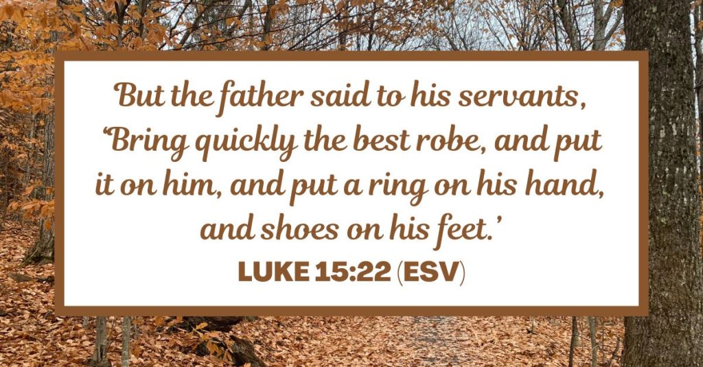 But the father said to his servants, ‘Bring quickly the best robe, and put it on him, and put a ring on his hand, and shoes on his feet.’ - Luke 15:22 (ESV)
