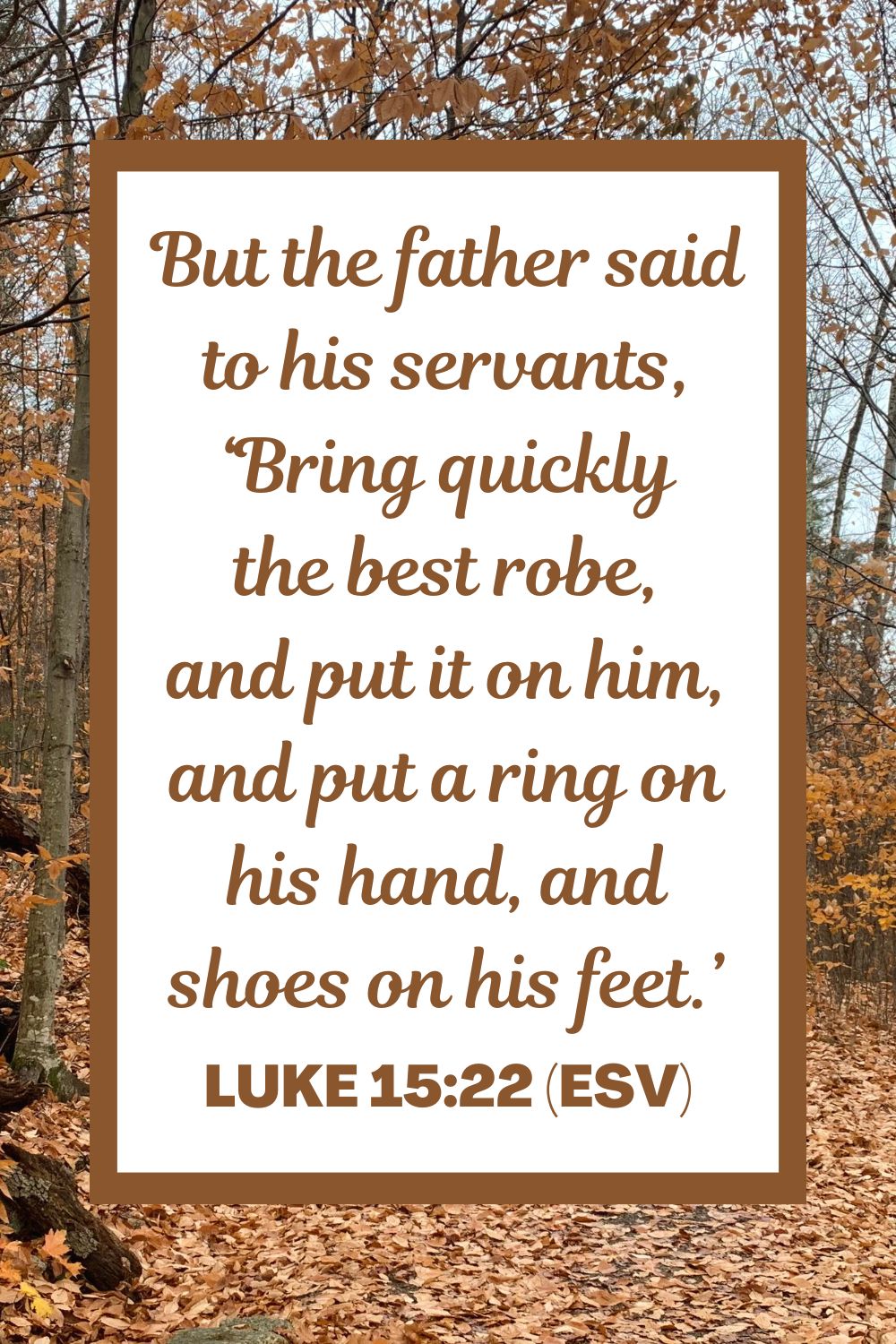But the father said to his servants, ‘Bring quickly the best robe, and put it on him, and put a ring on his hand, and shoes on his feet.’ - Luke 15:22 (ESV)