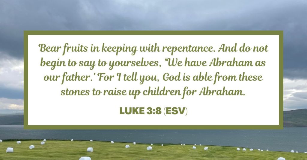 Bear fruits in keeping with repentance. And do not begin to say to yourselves, ‘We have Abraham as our father.’ For I tell you, God is able from these stones to raise up children for Abraham. - Luke 3:8 (ESV)