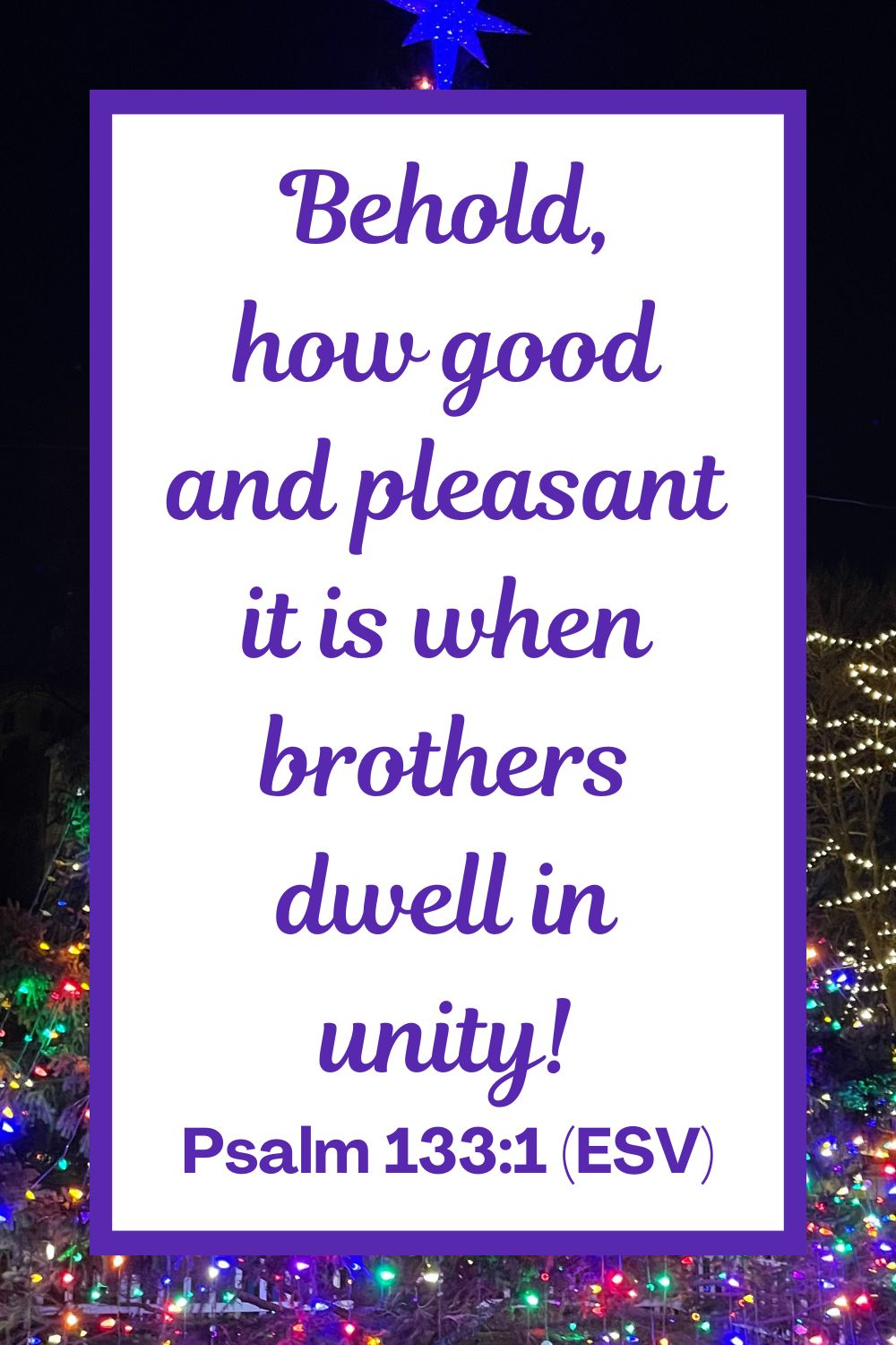 Behold, how good and pleasant it is when brothers dwell in unity! - Psalm 133:1 (ESV)