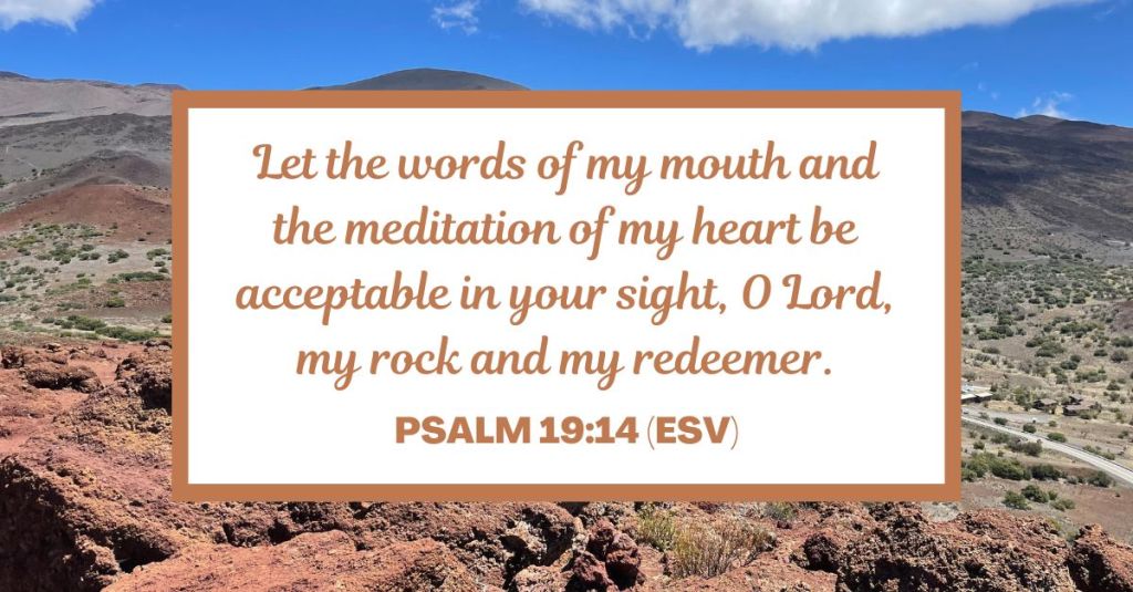 Let the words of my mouth and the meditation of my heart be acceptable in your sight, O Lord, my rock and my redeemer. - Psalm 19:14 (ESV)
