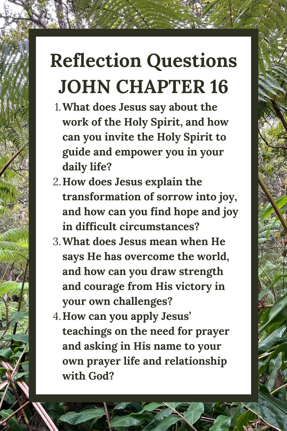Reflection Questions for John Chapter 16