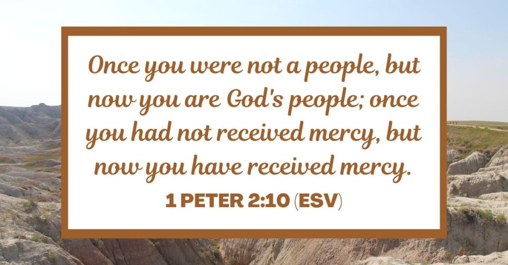 Once you were not a people, but now you are God's people; once you had not received mercy, but now you have received mercy. - 1 Peter 2:10 (ESV)