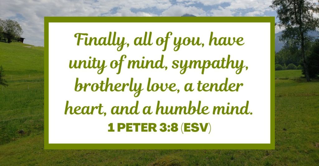 Finally, all of you, have unity of mind, sympathy, brotherly love, a tender heart, and a humble mind. - 1 Peter 3:8 (ESV)