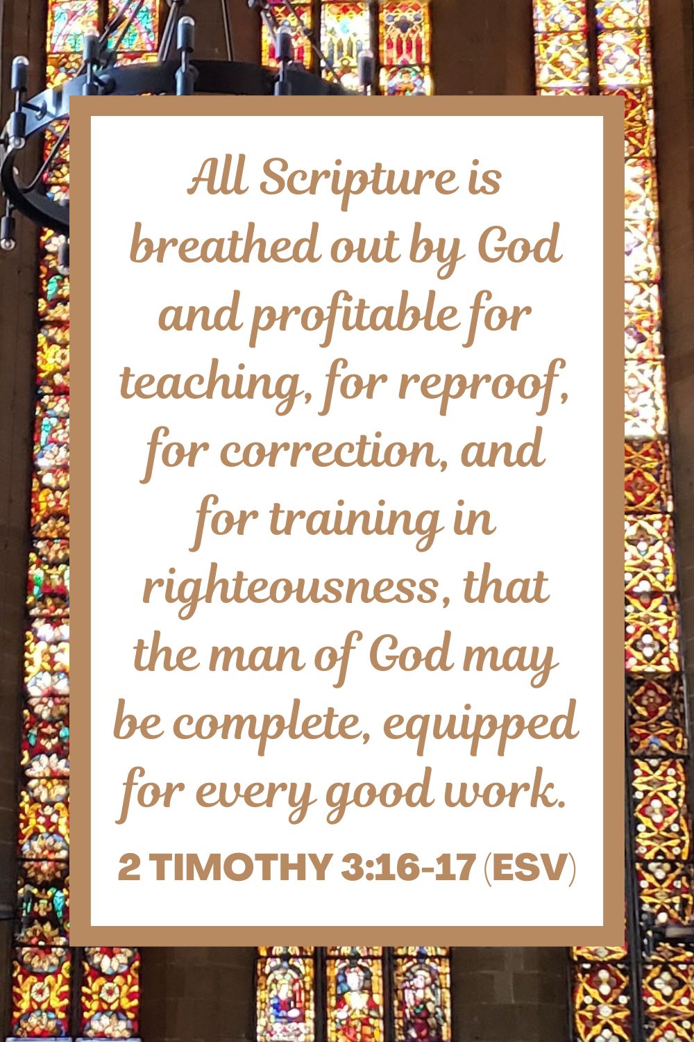 All Scripture is breathed out by God and profitable for teaching, for reproof, for correction, and for training in righteousness, that the man of God may be complete, equipped for every good work. - 2 Timothy 3:16-17 (ESV)