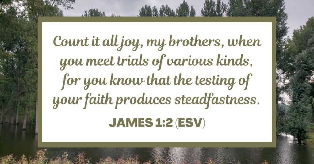 Count it all joy, my brothers, when you meet trials of various kinds, for you know that the testing of your faith produces steadfastness. - James 1:2 (ESV)
