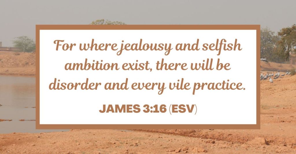 For where jealousy and selfish ambition exist, there will be disorder and every vile practice. - James 3:16 (ESV)