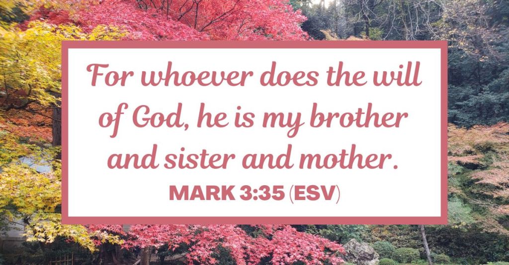 For whoever does the will of God, he is my brother and sister and mother. - Mark 3:35 (ESV)