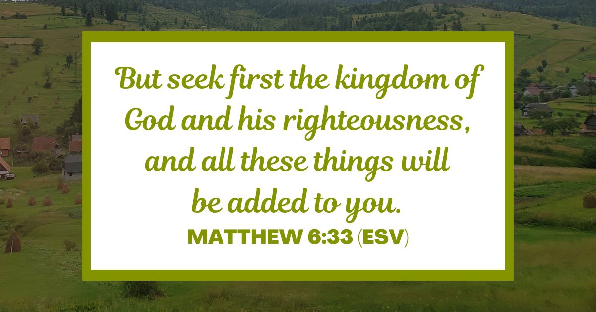 Matthew 6:33 (ESV): But seek first the kingdom of God and his righteousness, and all these things will be added to you.