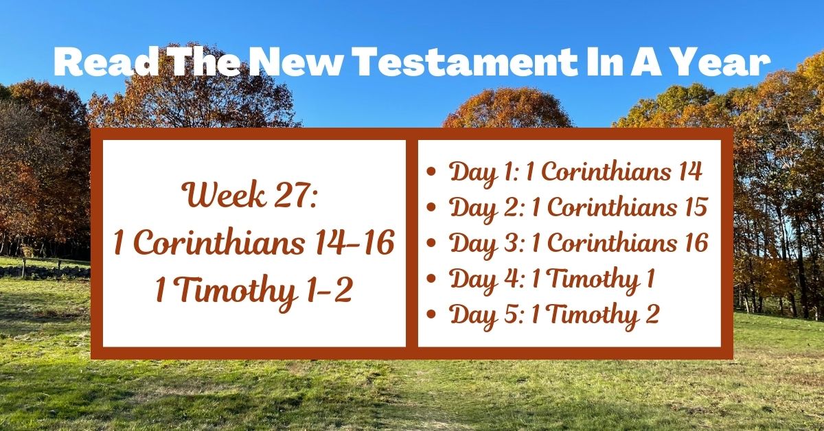 Read the New Testament in a Year: Week 27 – 1 Corinthians 14-16 and 1 Timothy&nbsp;1-2