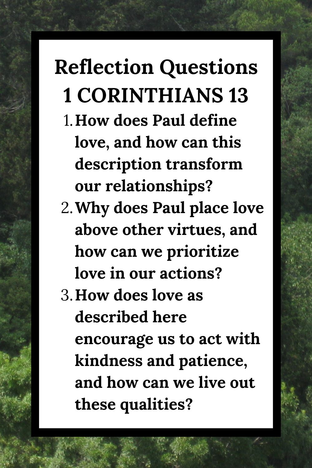 Reflection Questions for 1 Corinthians 13