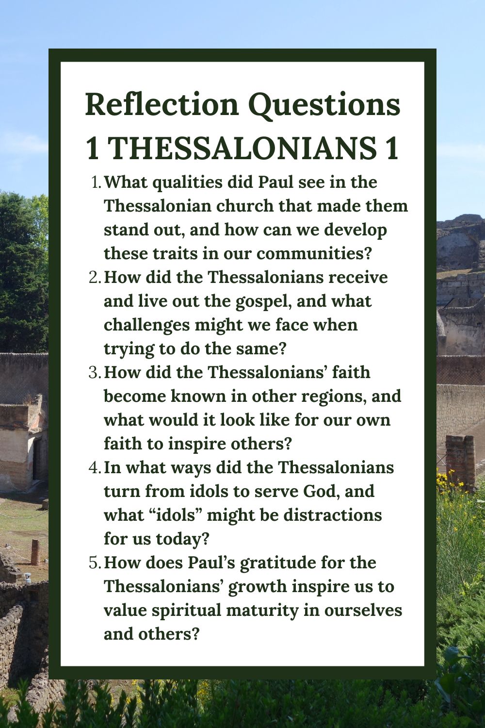 Reflection Questions for 1 Thessalonians 1