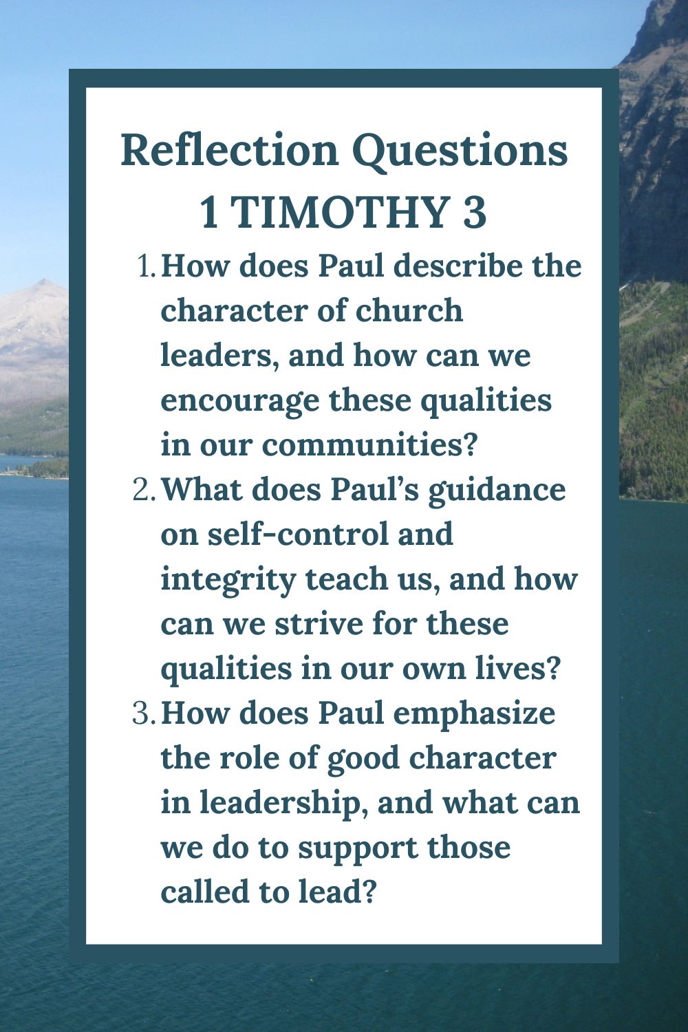 Reflection Questions for 1 Timothy 3