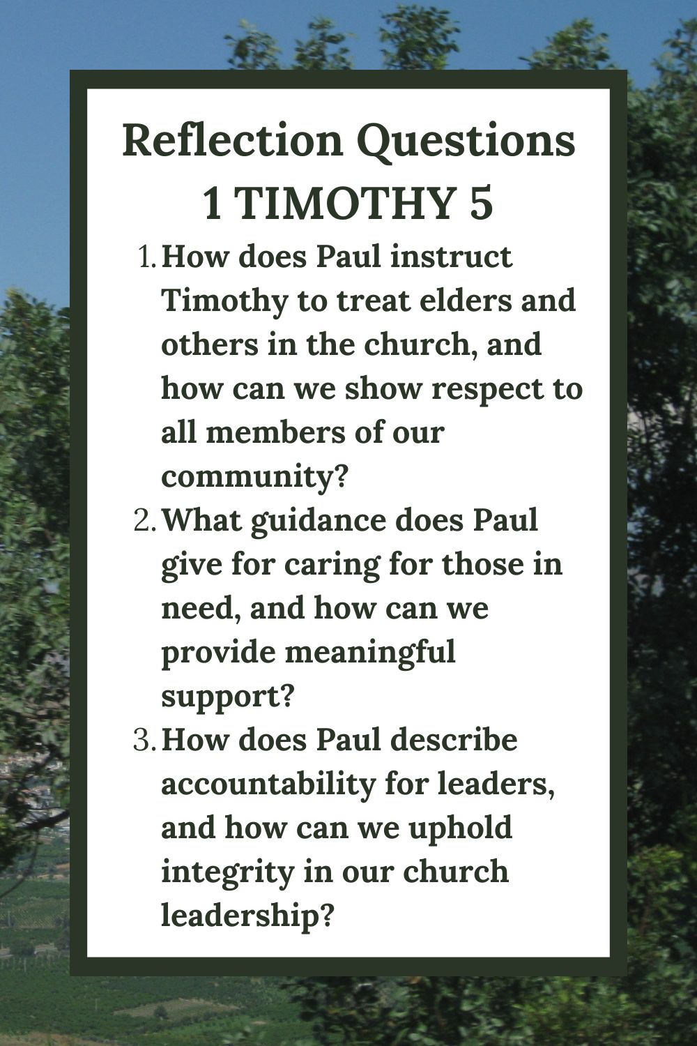Reflection Questions for 1 Timothy 5