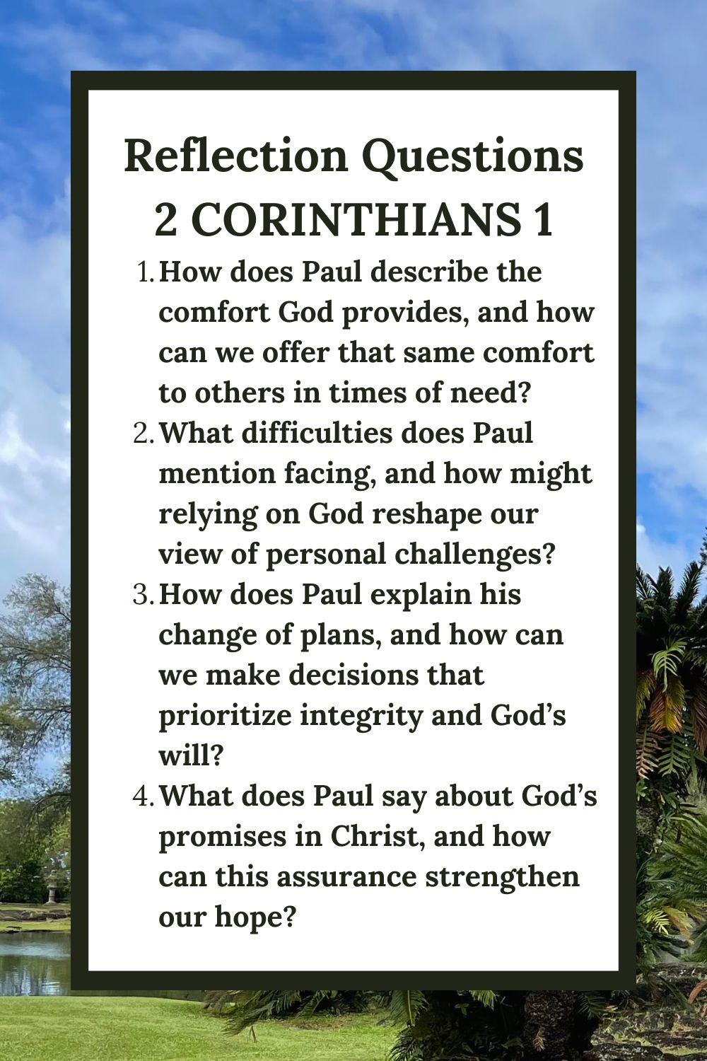 Reflection Questions for 2 Corinthians 1