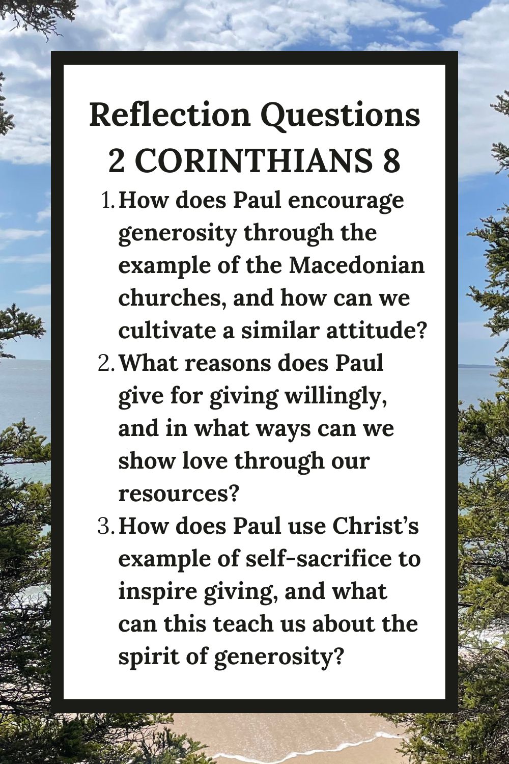 Reflection Questions for 2 Corinthians 8