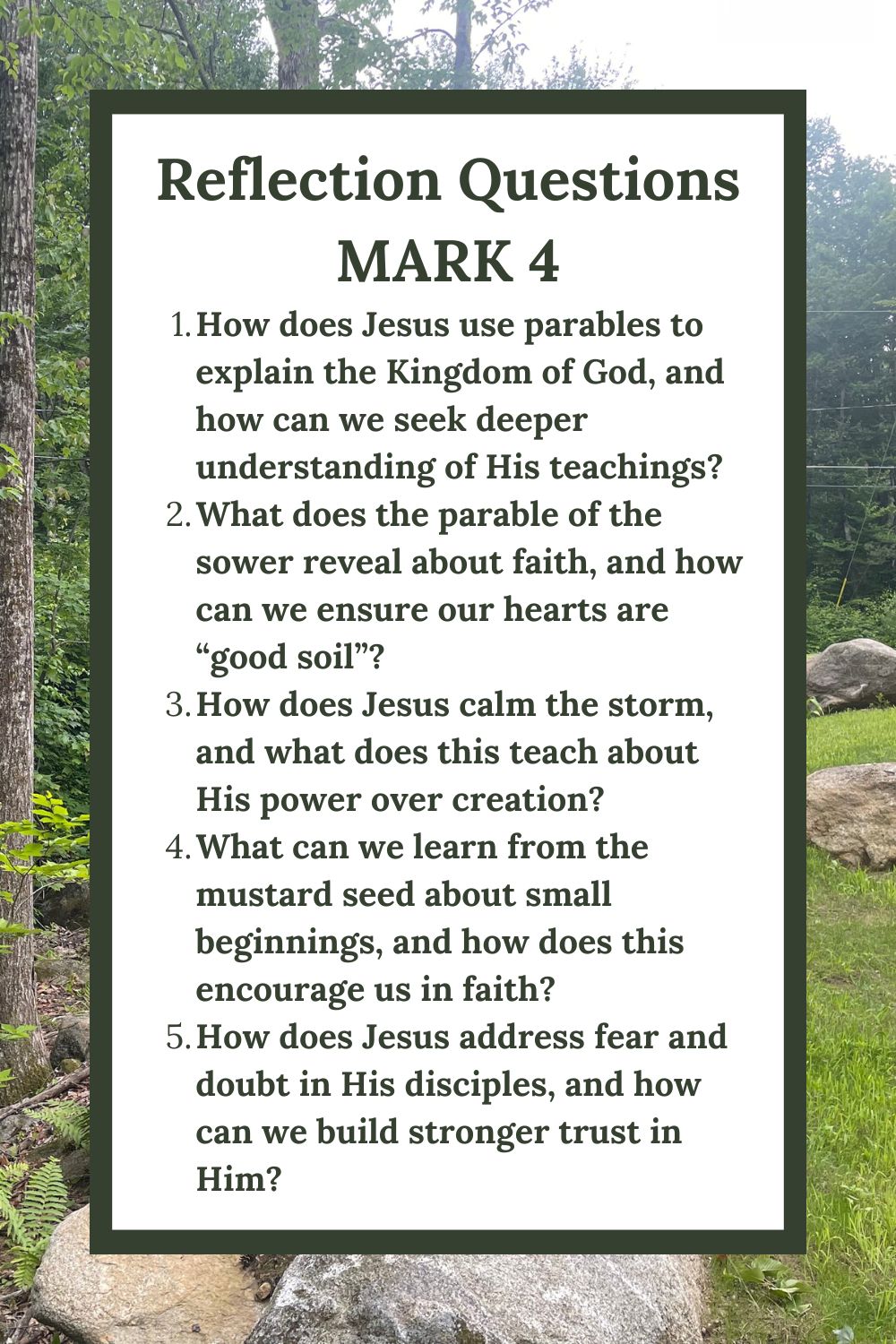 Reflection Questions for Mark 4