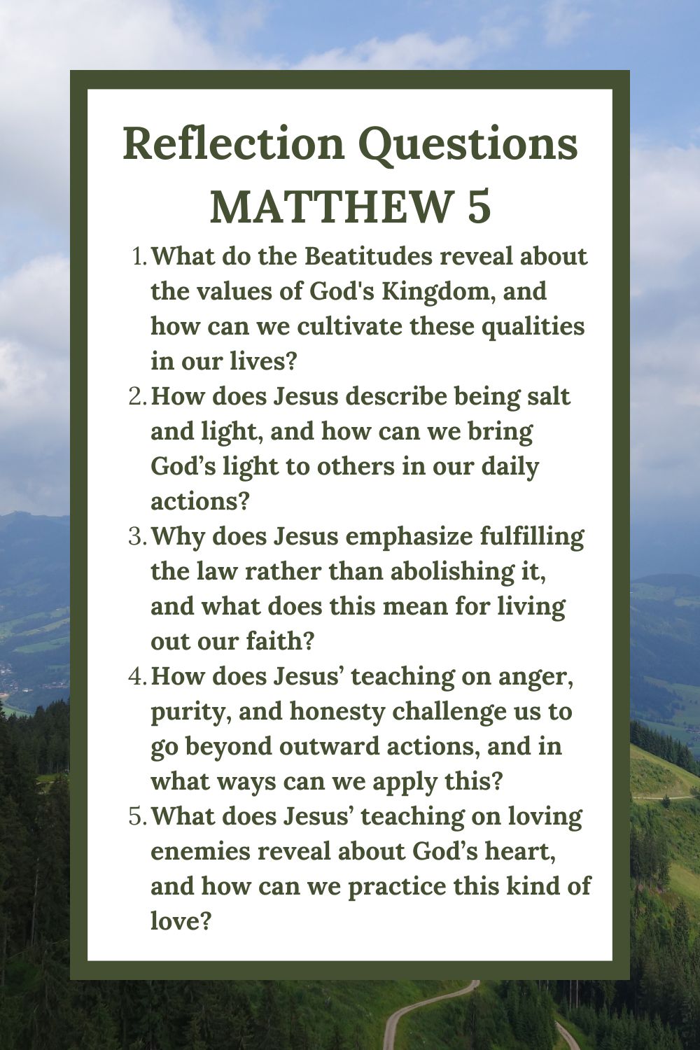 Bible Study Reflection Questions for Matthew 5