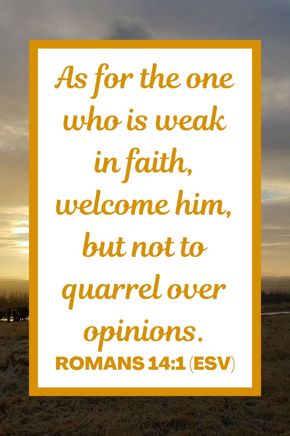 As for the one who is weak in faith, welcome him, but not to quarrel over opinions. - Romans 14:1 (ESV)