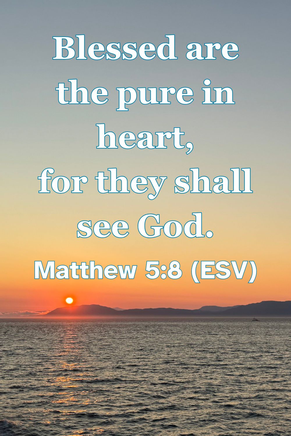 Matthew 5:8 (ESV): Blessed are the pure in heart, for they shall see God.