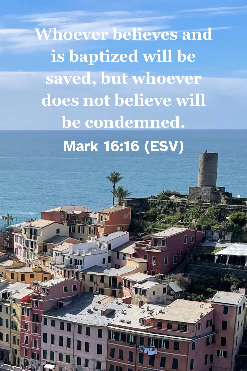 Mark 16:16 (ESV): Whoever believes and is baptized will be saved, but whoever does not believe will be condemned.