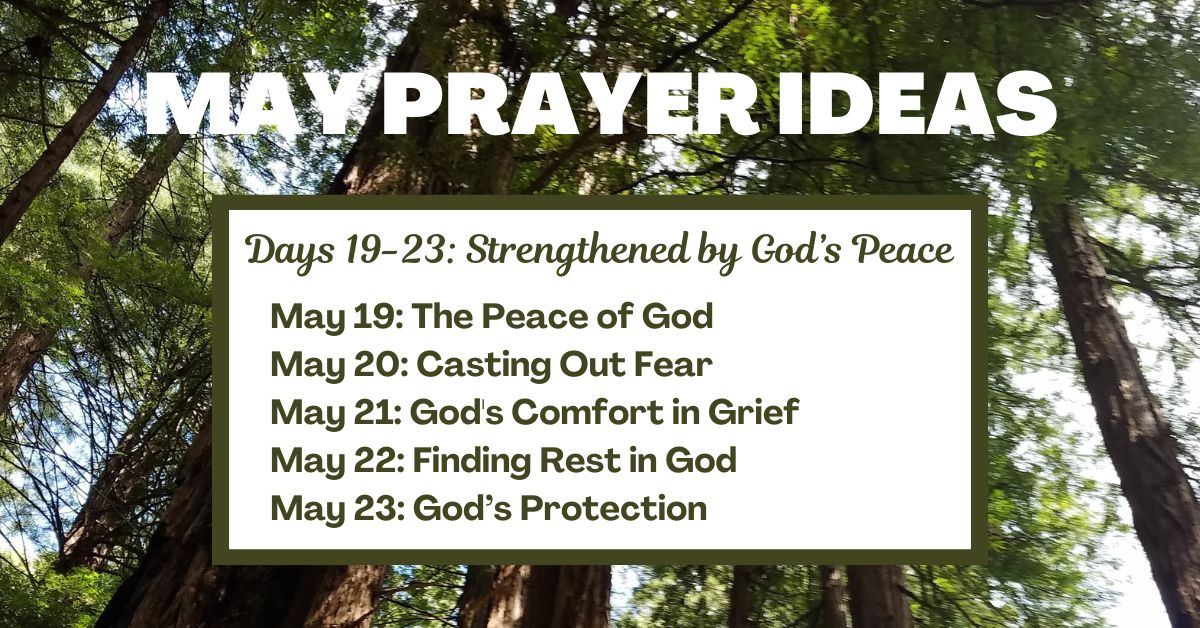 Days 19-23: Strengthened by God’s Peace May 19: The Peace of God May 20: Casting Out Fear May 21: God's Comfort in Grief May 22: Finding Rest in God May 23: God’s Protection