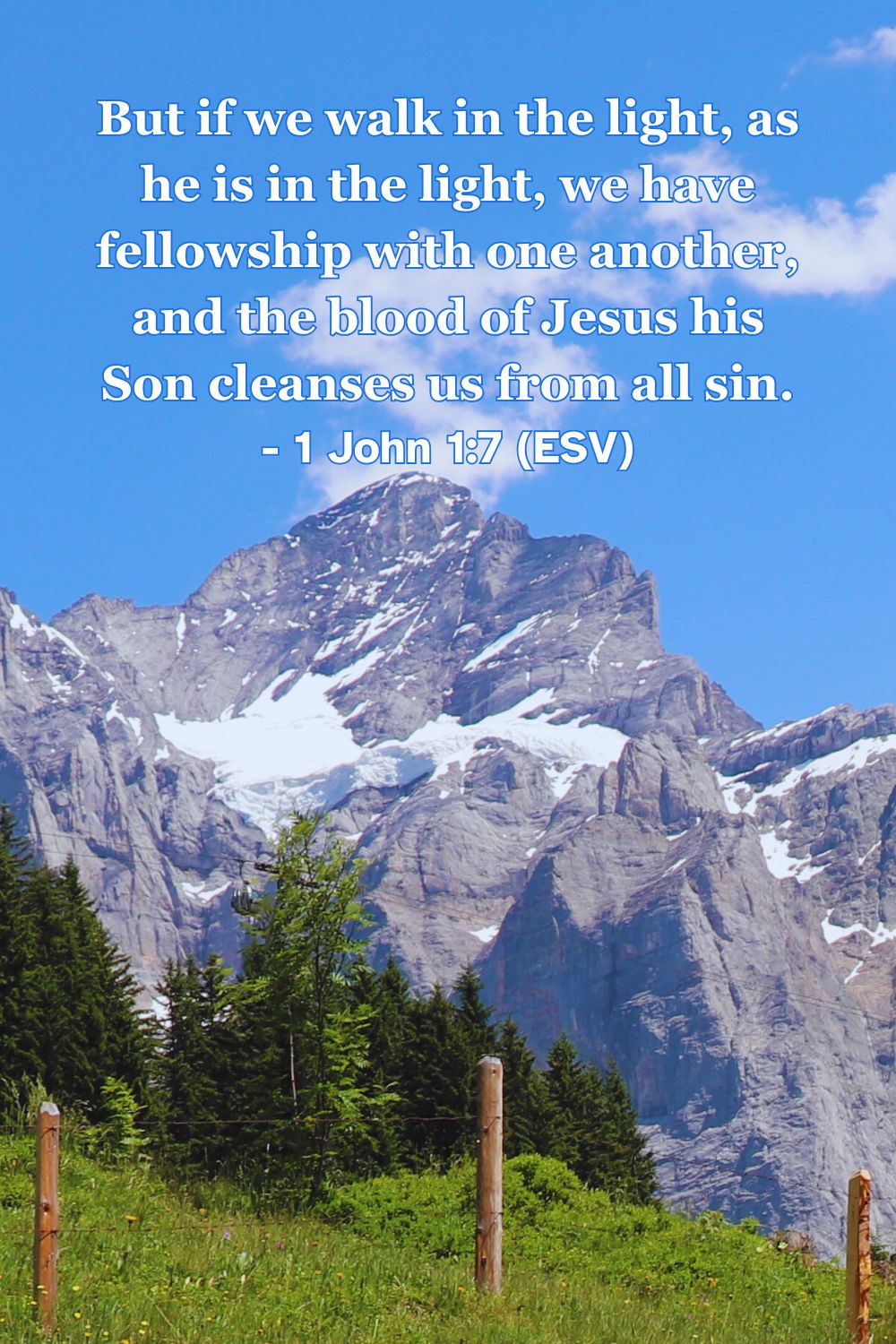 1 John 1:7 (ESV): But if we walk in the light, as he is in the light, we have fellowship with one another, and the blood of Jesus his Son cleanses us from all sin.