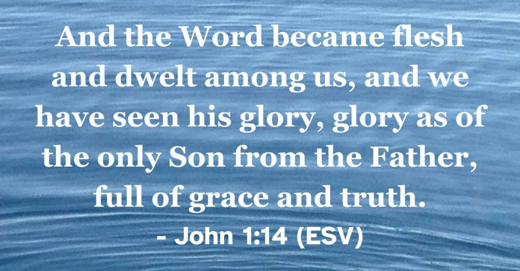 John 1:14 (ESV): "And the Word became flesh and dwelt among us, and we have seen his glory, glory as of the only Son from the Father, full of grace and truth."