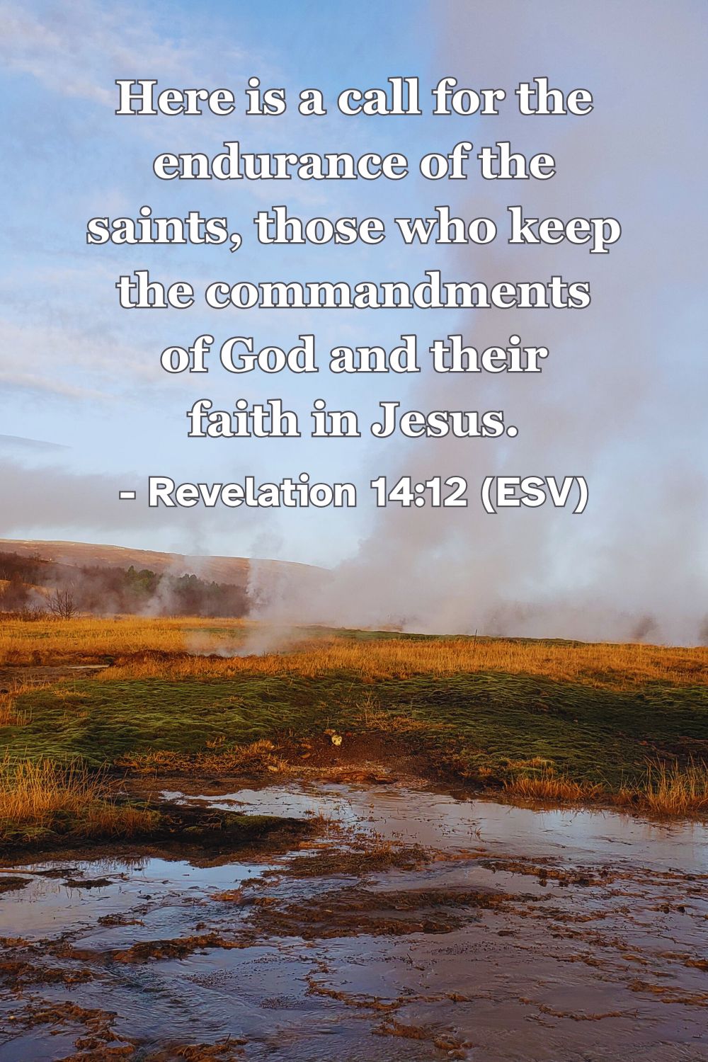 Revelation 14:12 (ESV): Here is a call for the endurance of the saints, those who keep the commandments of God and their faith in Jesus.
