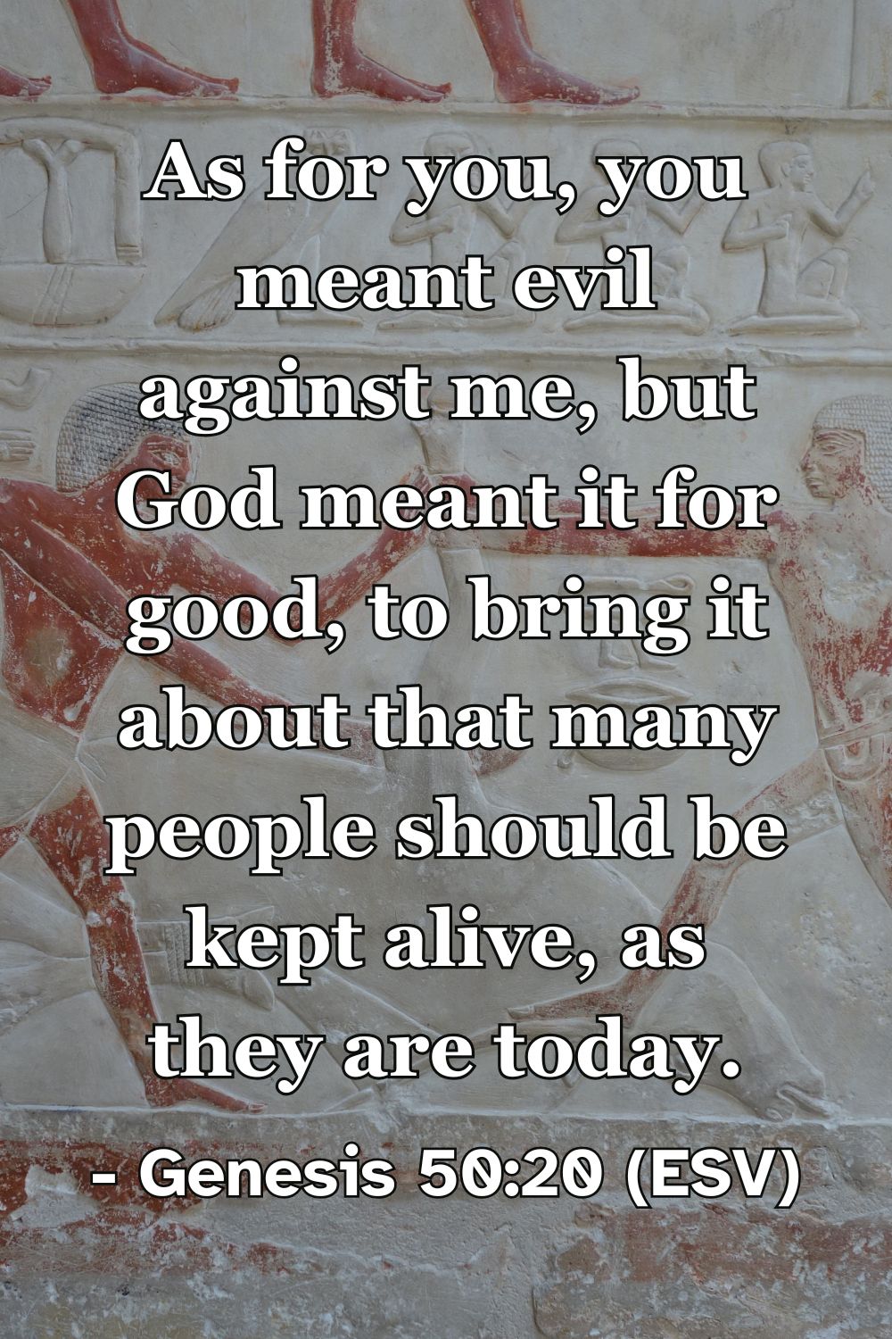 Genesis 50:20 (ESV): As for you, you meant evil against me, but God meant it for good, to bring it about that many people should be kept alive, as they are today.