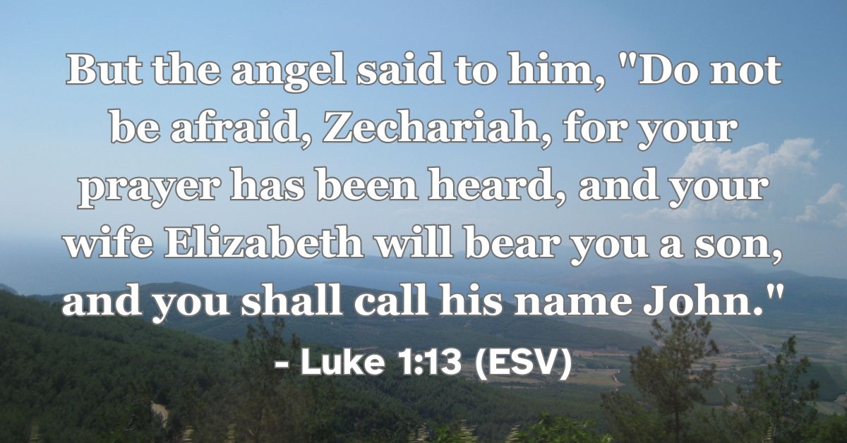 Luke 1:13 (ESV): But the angel said to him, "Do not be afraid, Zechariah, for your prayer has been heard, and your wife Elizabeth will bear you a son, and you shall call his name John."