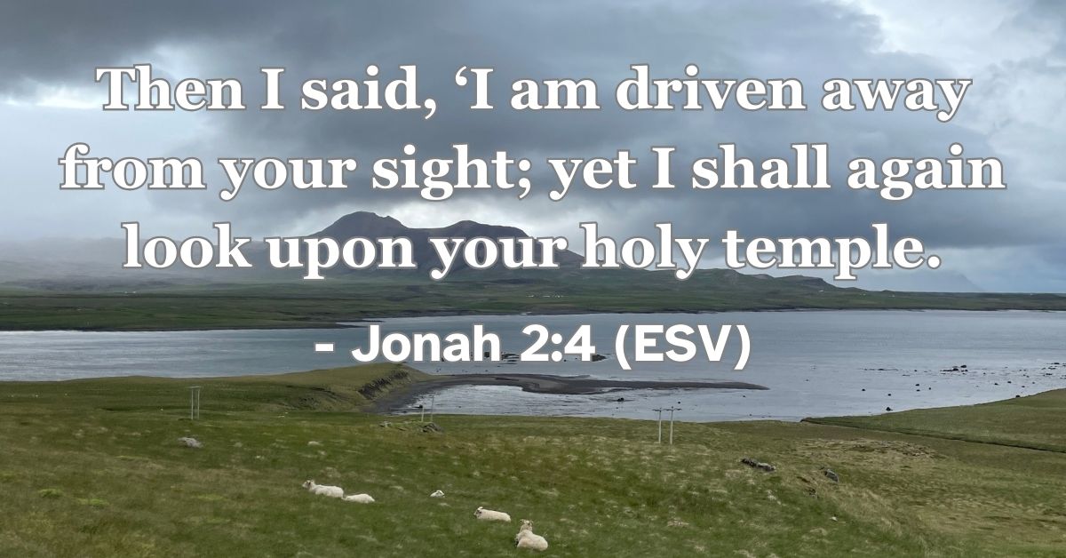 Jonah 2:4 (ESV): Then I said, ‘I am driven away from your sight; yet I shall again look upon your holy temple.