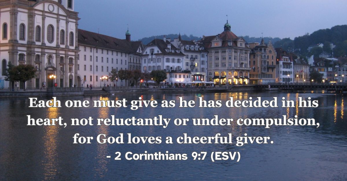 Bible verse from 2 Corinthians 9:7 about cheerful giving.