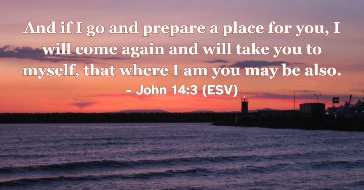 Bible verse from John 14:3 about Jesus preparing a place for his followers.