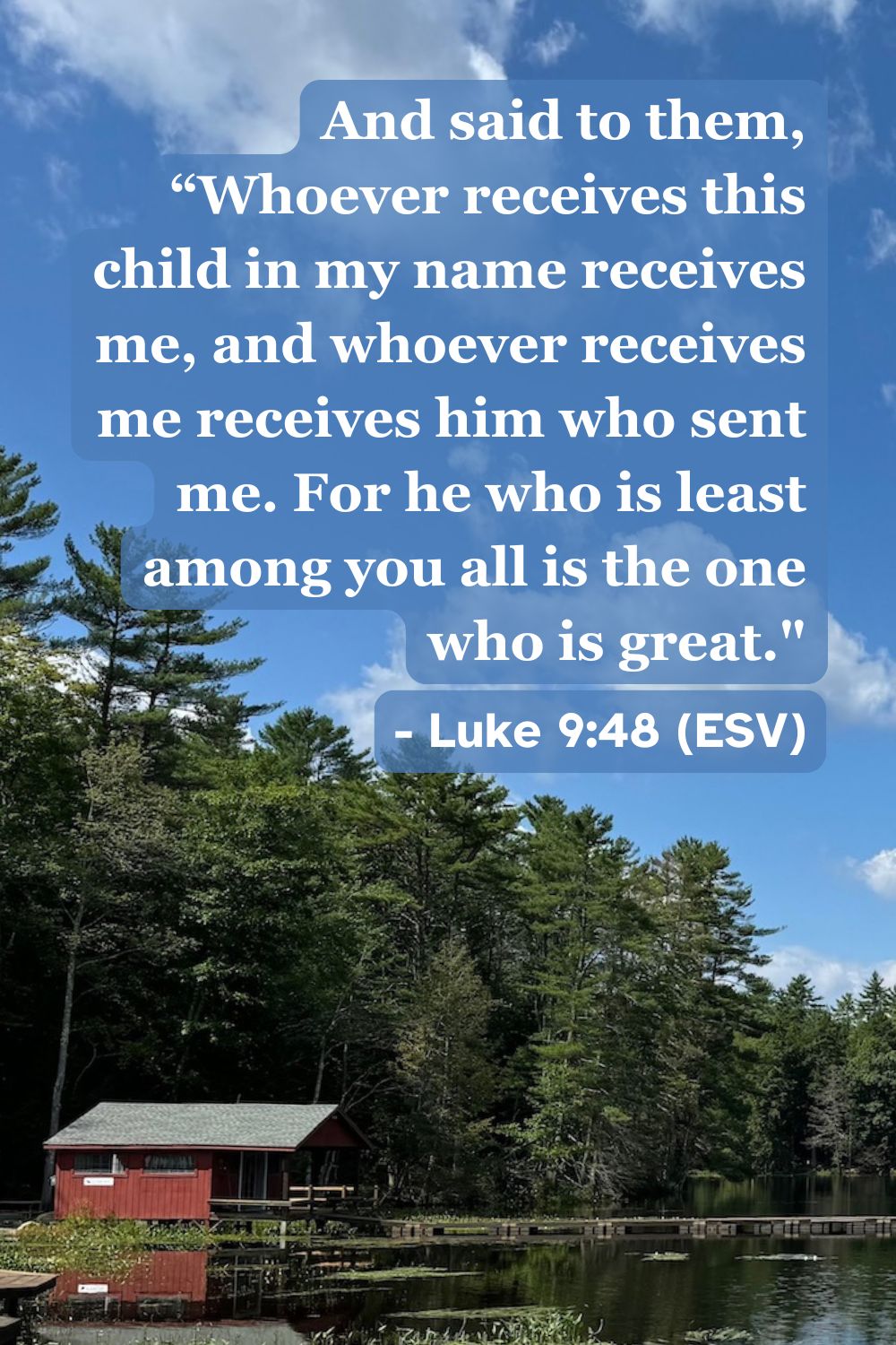 Bible verse from Luke 9:48 about humility and greatness.