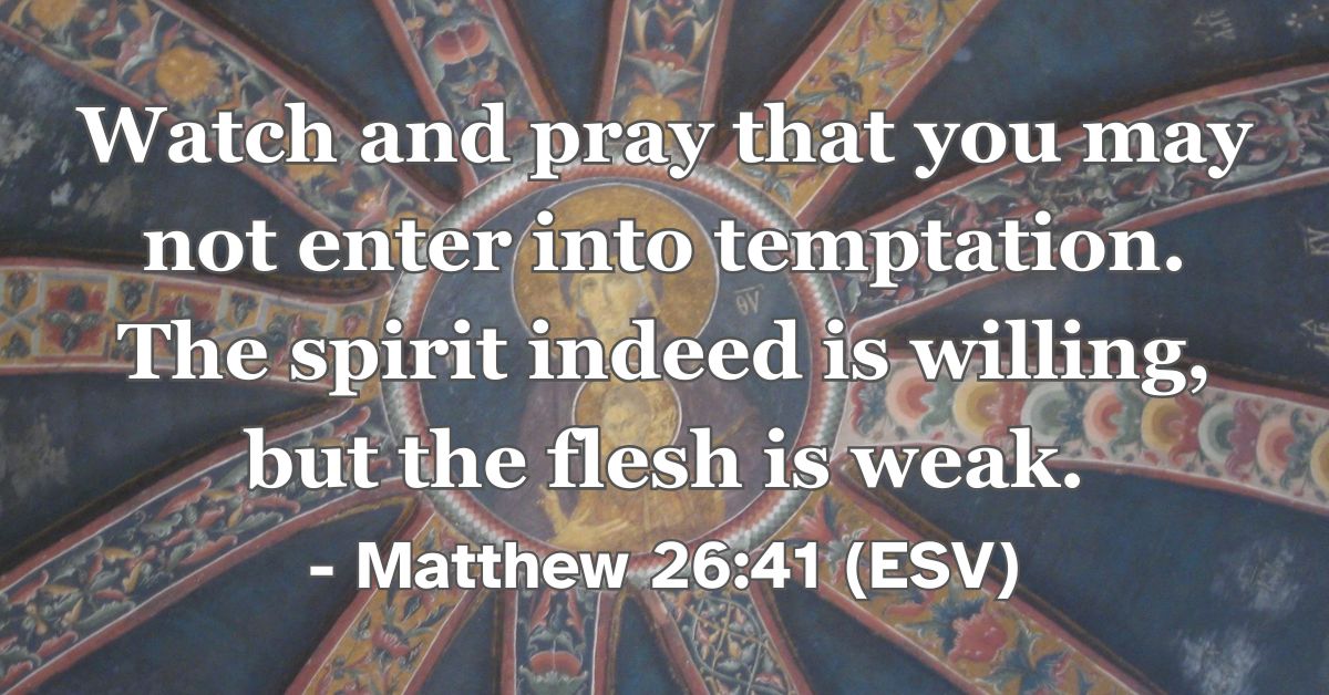 Matthew 26:41 (ESV): Watch and pray that you may not enter into temptation. The spirit indeed is willing, but the flesh is weak.