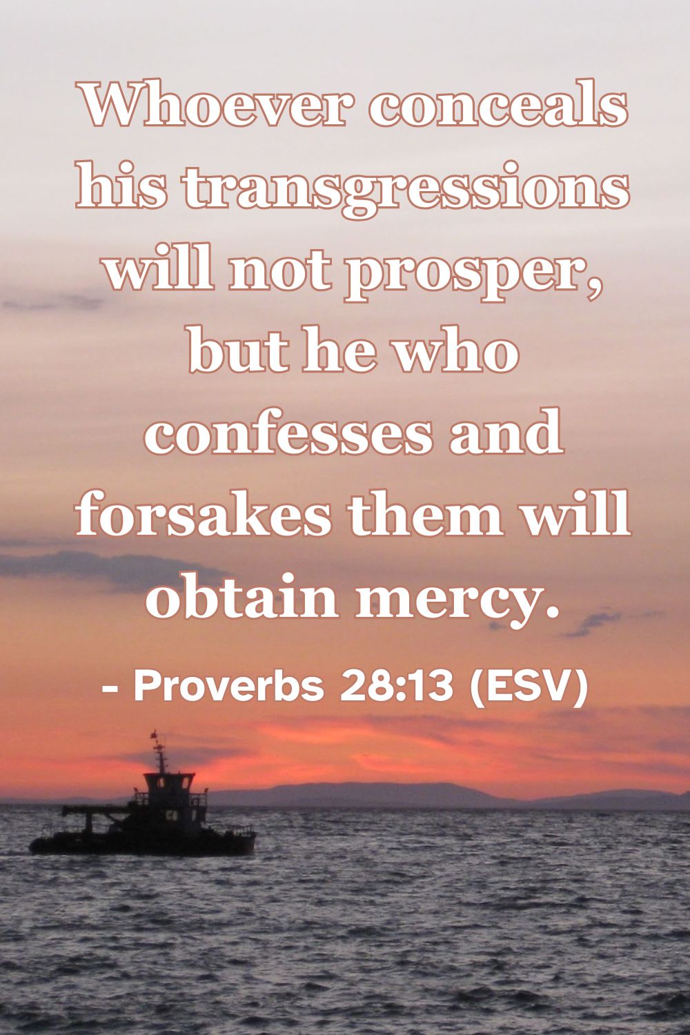 Proverbs 28:13 (ESV): Whoever conceals his transgressions will not prosper, but he who confesses and forsakes them will obtain mercy.