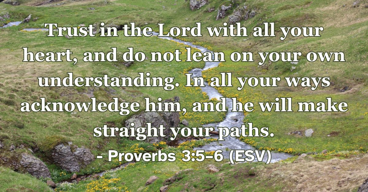 Proverbs 3:5–6 (ESV): Trust in the Lord with all your heart, and do not lean on your own understanding. In all your ways acknowledge him, and he will make straight your paths.