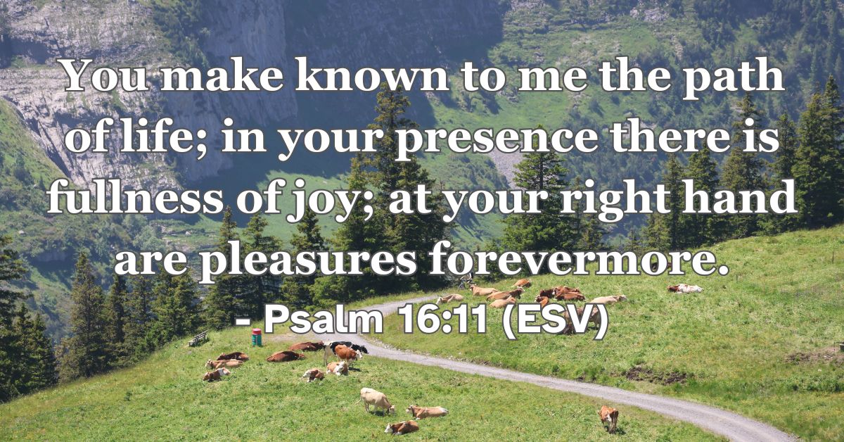 Psalm 16:11 (ESV): You make known to me the path of life; in your presence there is fullness of joy; at your right hand are pleasures forevermore.