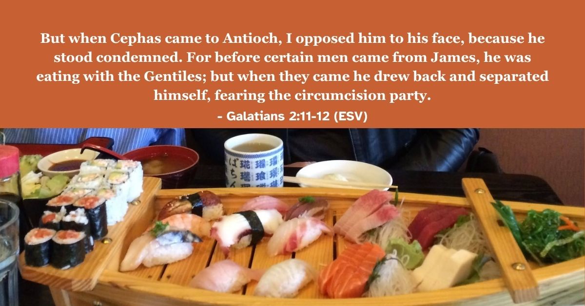 Bible verse from Galatians 2:11-12 about confronting hypocrisy and standing for truth.