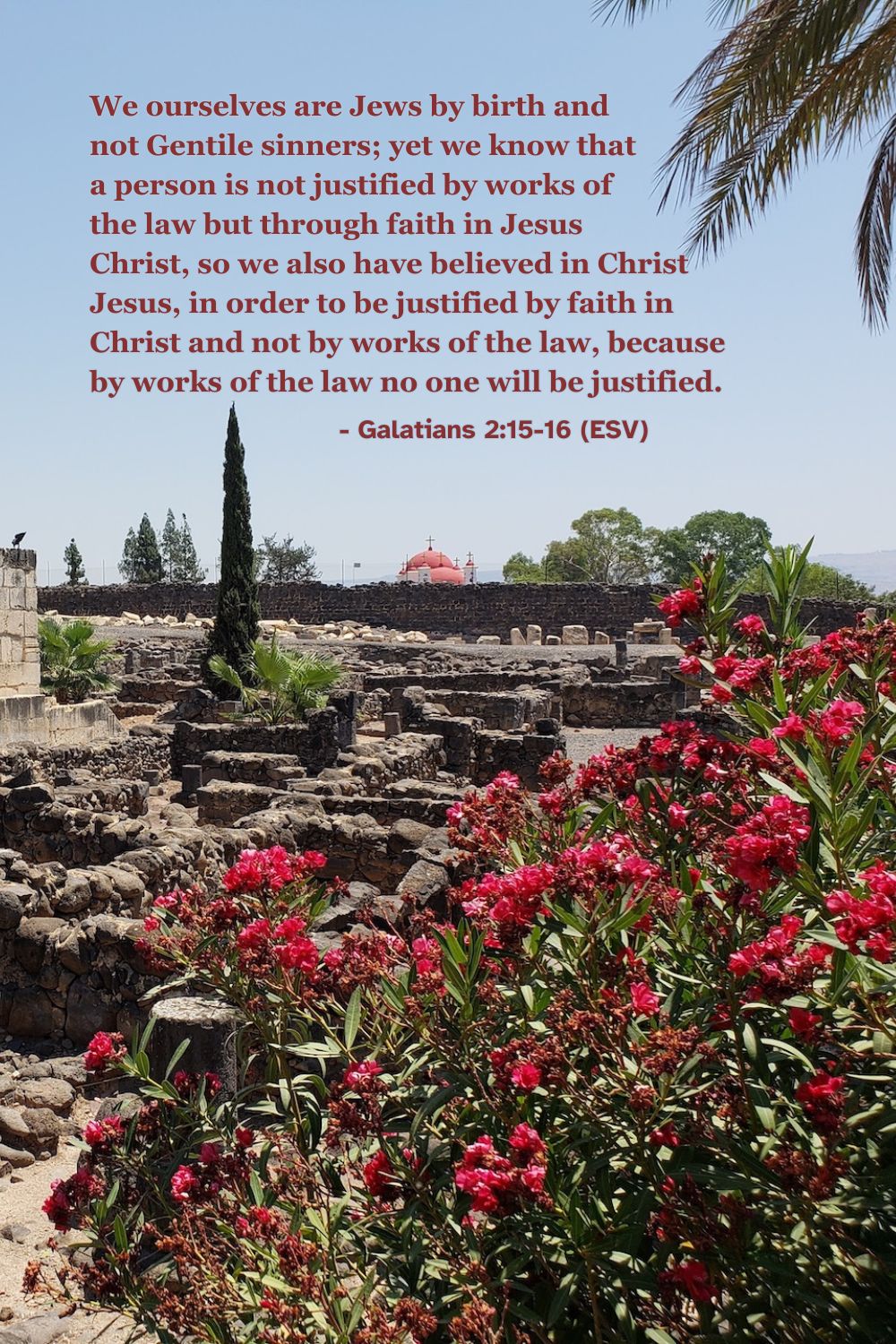 Bible verse from Galatians 2:15-16 about justification through faith in Christ.