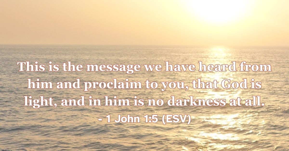 1 John 1:5 (ESV): This is the message we have heard from him and proclaim to you, that God is light, and in him is no darkness at all.